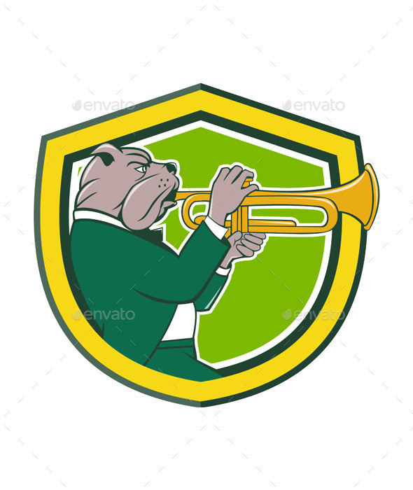 Bulldog blowing trumpet side crest prvw