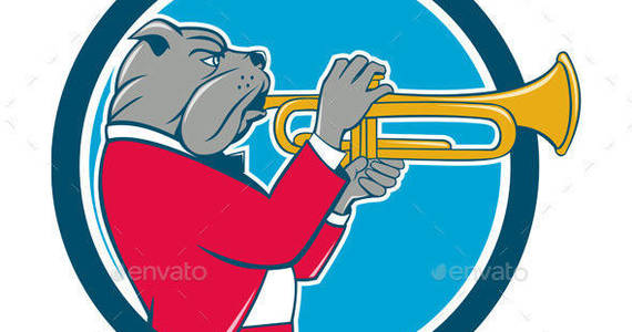 Box bulldog blowing trumpet side circ prvw