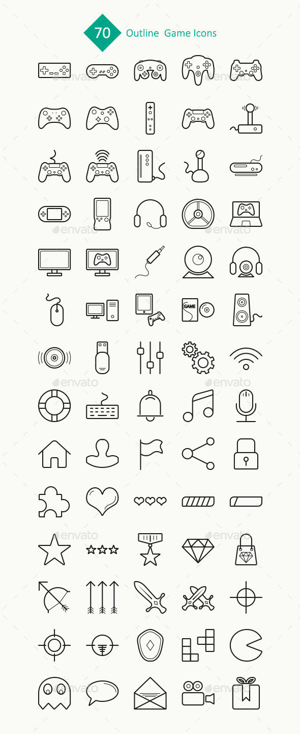 70 vector game icons preview