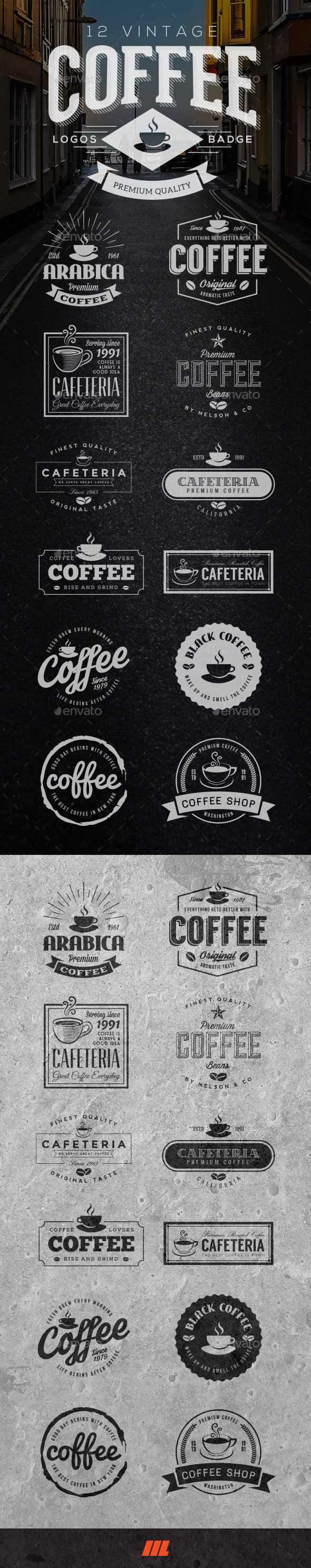 12 retro vintage coffee cafeteria logo badge insignia preview