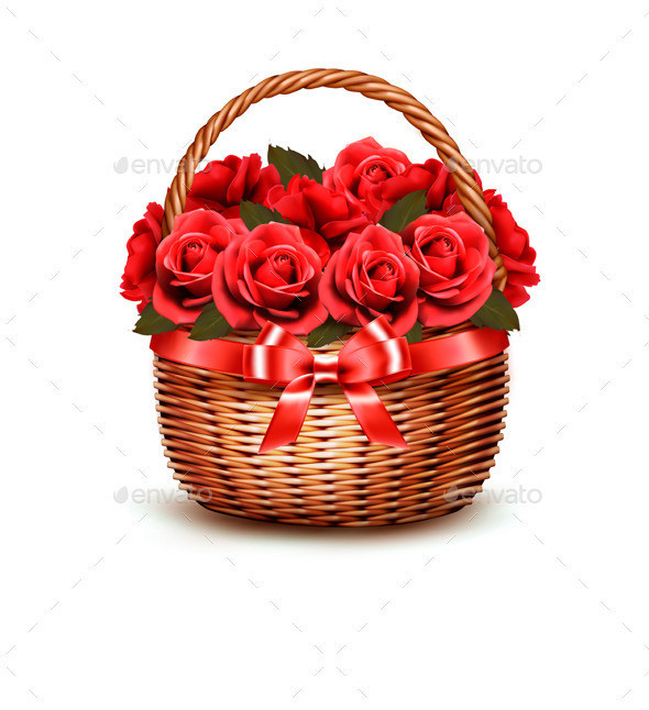 01 holiday background with basket with red flowers t
