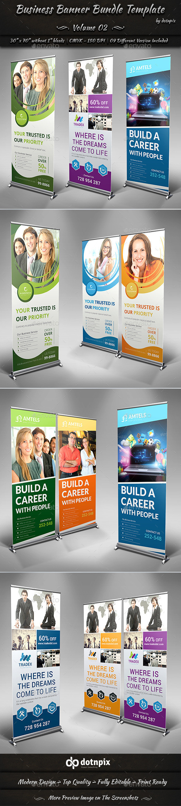 Business banner bundle template rollup psd ecommerce corporate wall board dotnpix graphicriver