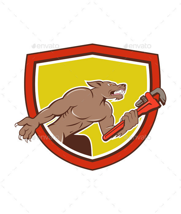 Wolf plumber holding monkey wrench crest prvw
