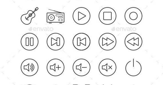 Box 70 music player outline vector icons