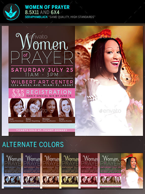 Women of prayer church flyer template preview