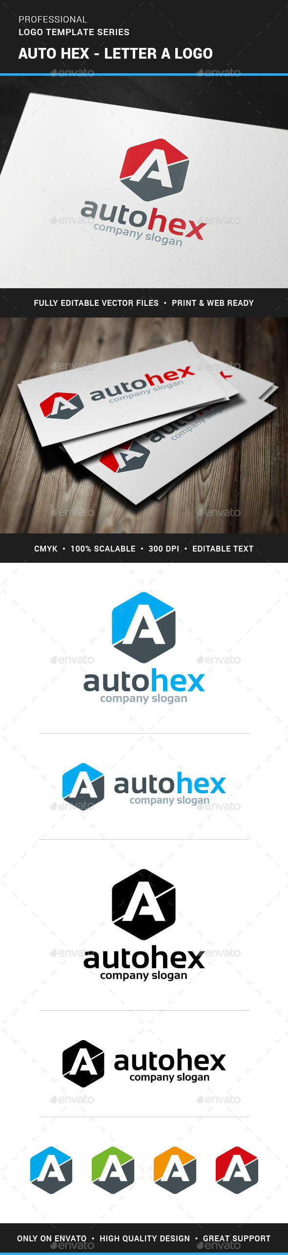 Auto hex letter a logo