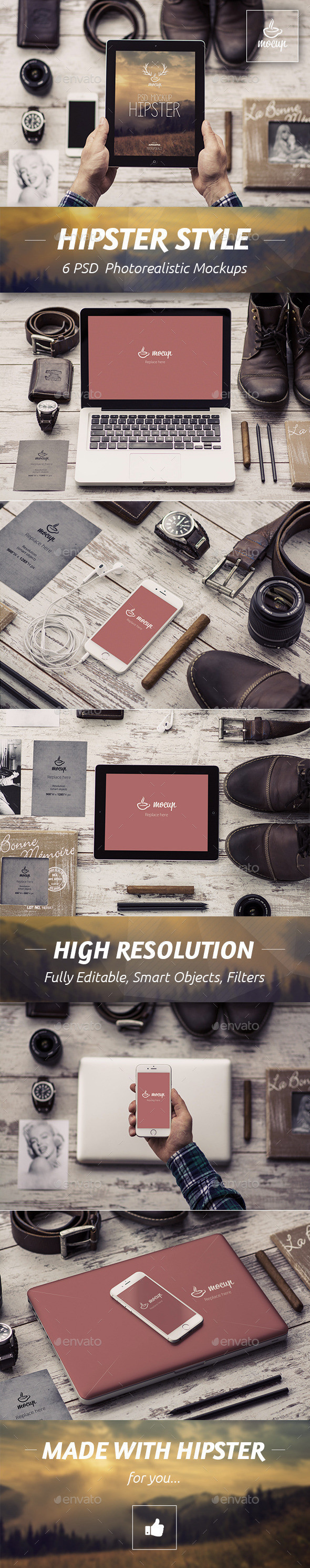 Envato template hipster psd mockups