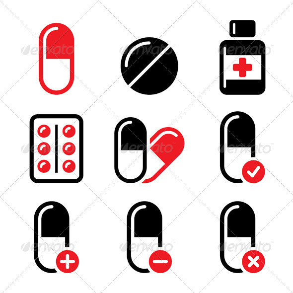 Pill medicine icons set color prev