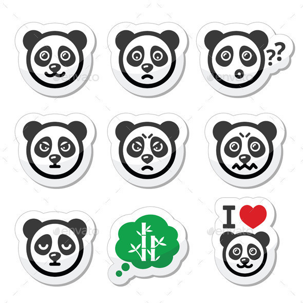 Panda bear faces labels set prev