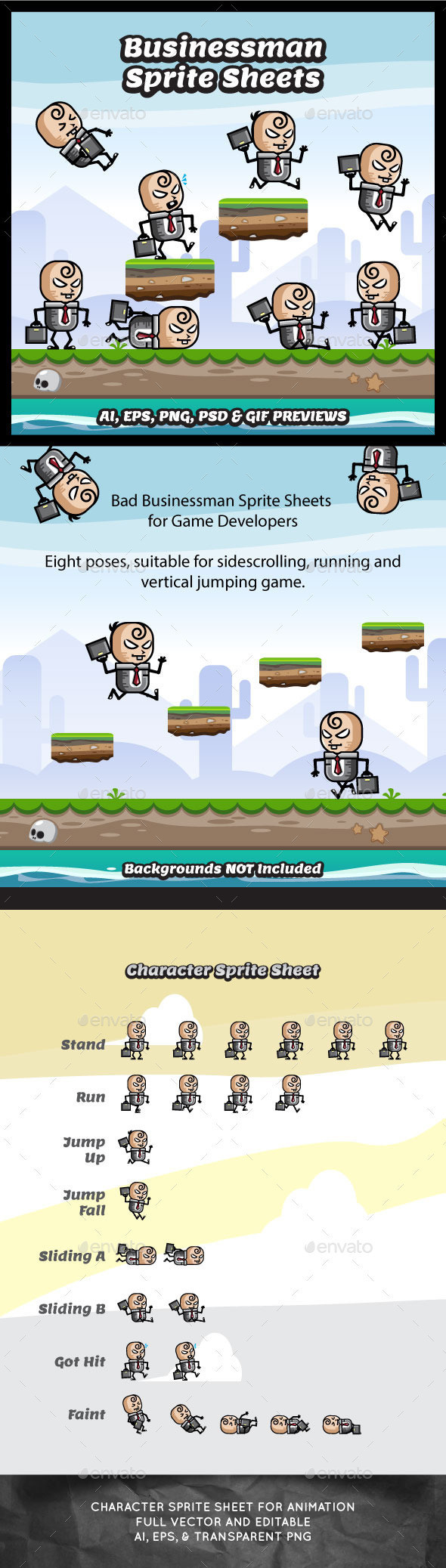 Bad running and jumping businessman game character sprite sheet sidescroller game asset mobile games gameart game art 590