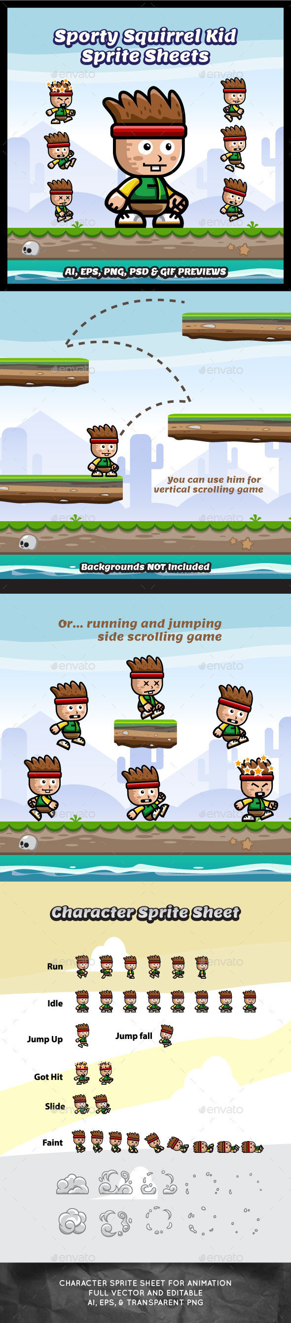 Squirrel sporty kid game character sprite sheet sidescroller game asset flying flappy animation gui mobile games gameart game art 590