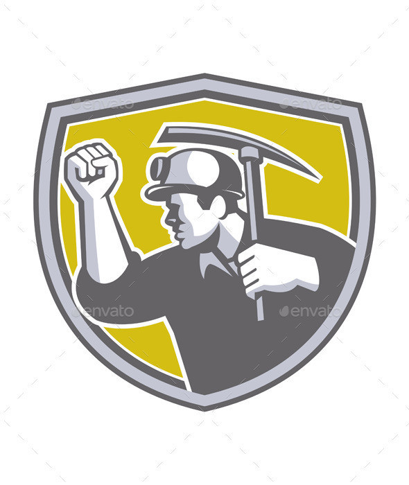 Coal miner clenched fist side pickax crest prvw