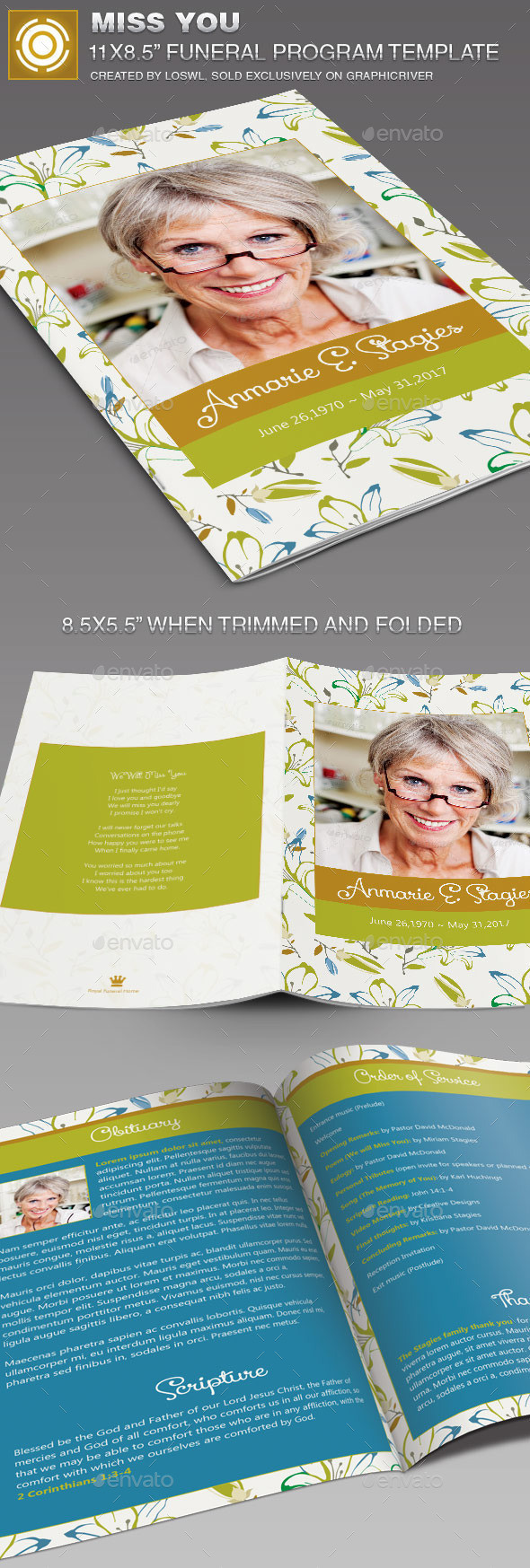 Miss you funeral program template image preview