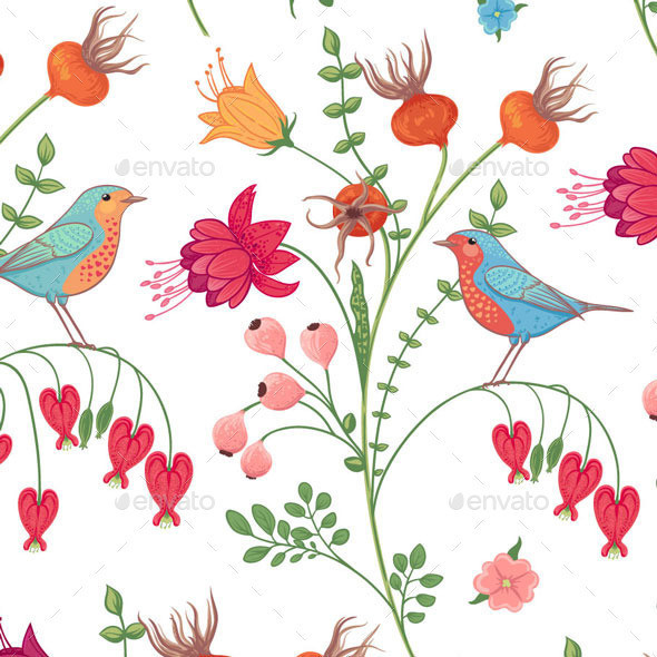Botanical 20pattern 20with 20birds 20preview