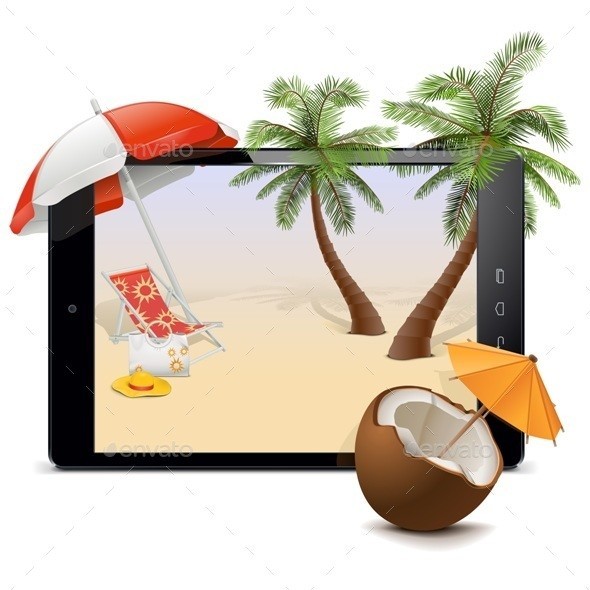 Vector 20tablet 20pc 20with 20tropical 20resort