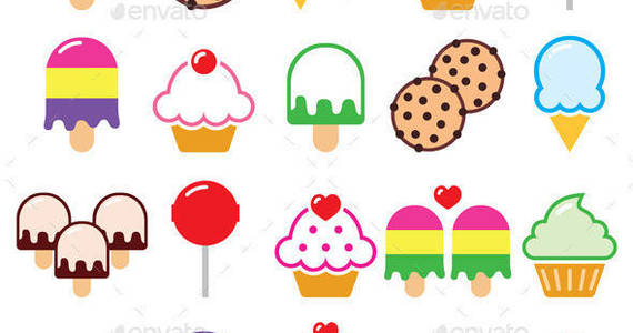 Box cupcake ice cream icons set color prev