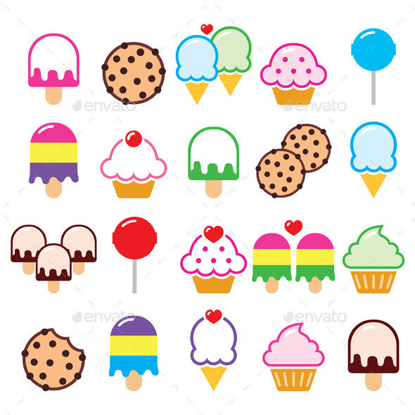 Cupcake ice cream icons set color prev