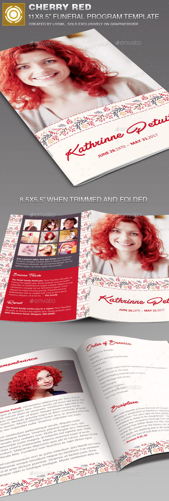 Cherry red funeral program image preview