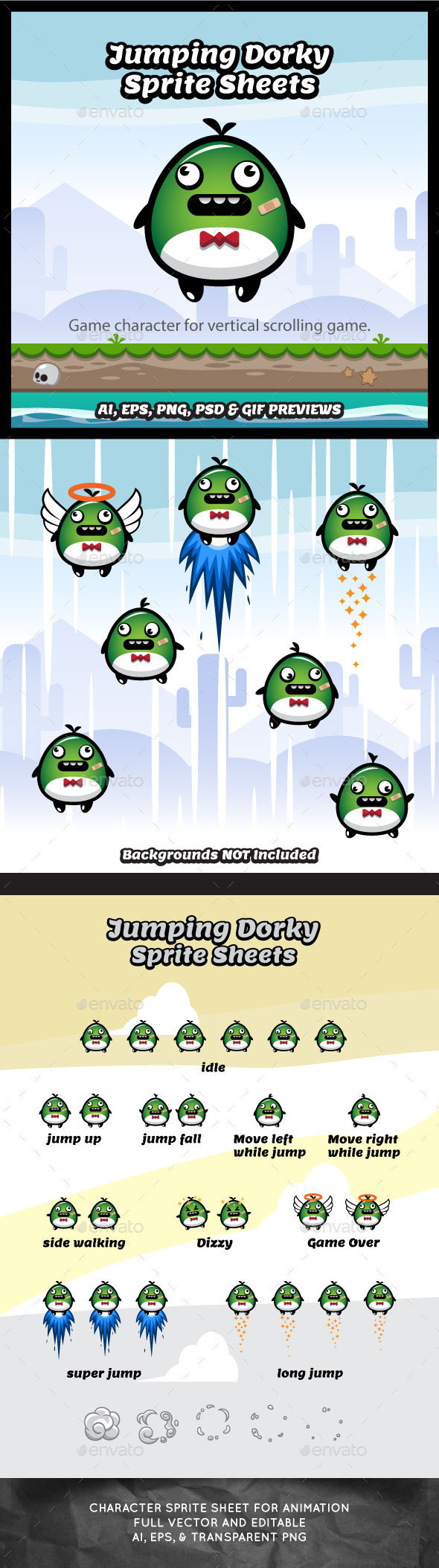 Jumping dorky game character sprite sheet vertical scrolling game asset mega jump animation gui mobile games gameart game art 590