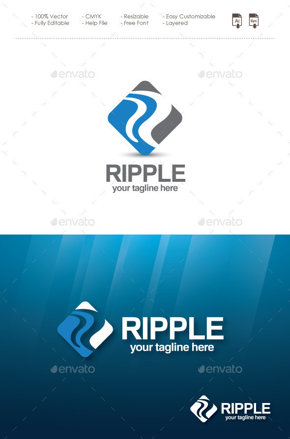 Ripple logo letter r logo template