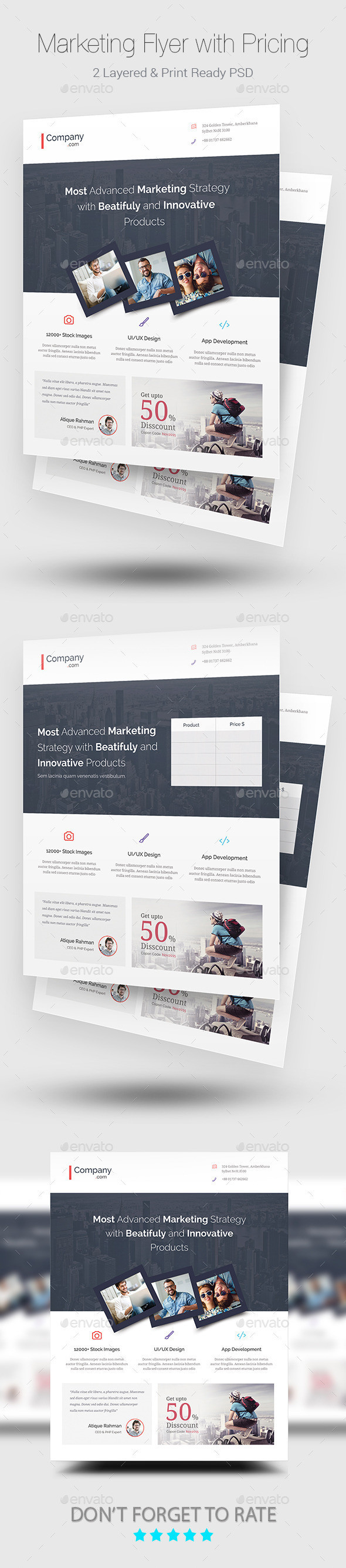 Preview minimal marketing flyer with pricing table