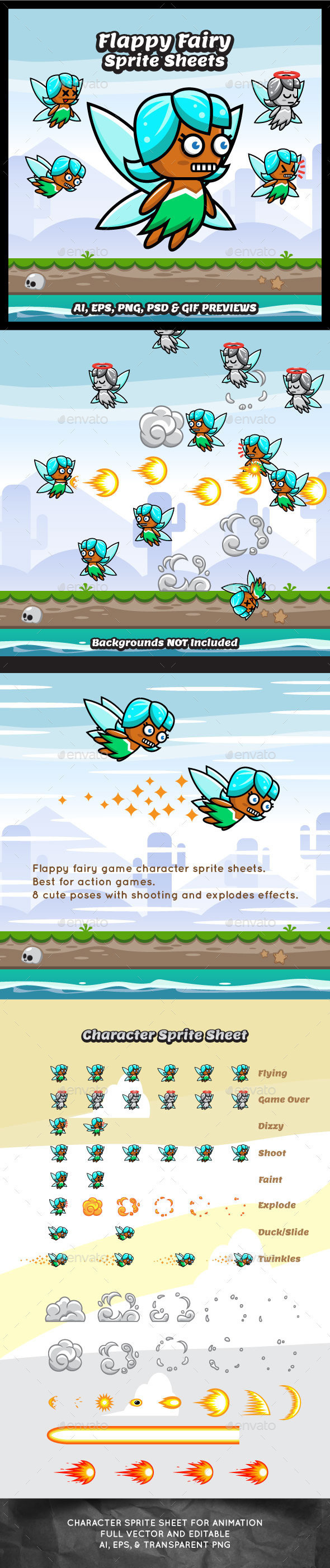 Game character sprite sheet sidescroller game asset flying flappy animation gui mobile games gameart game art 590