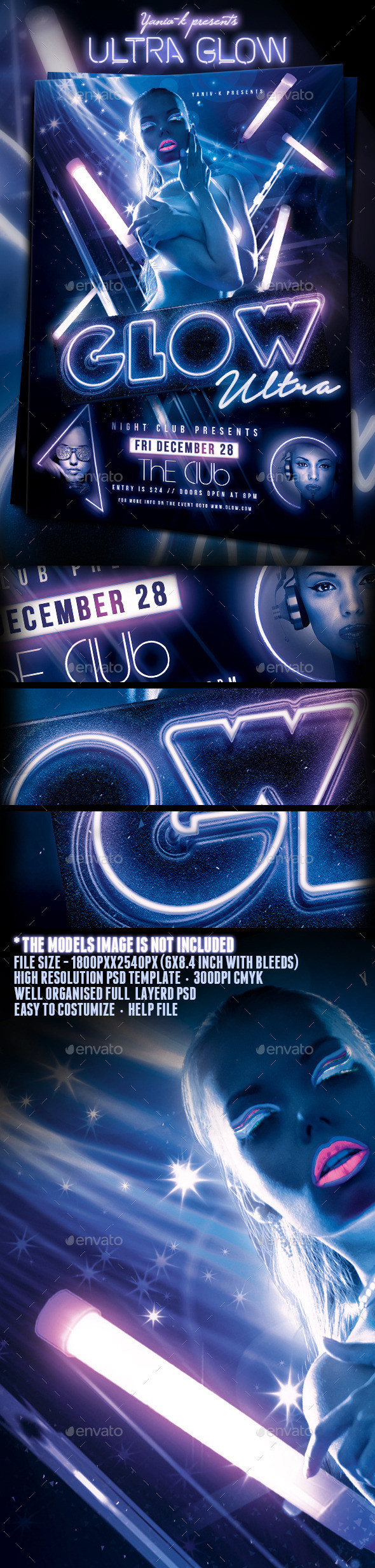 Ultra glow night psd flyer template preview image