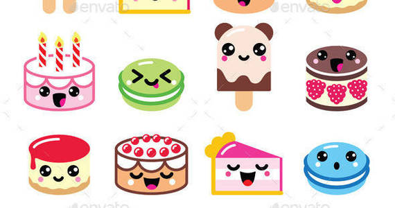 Box cake dessert kawaii icons set prev