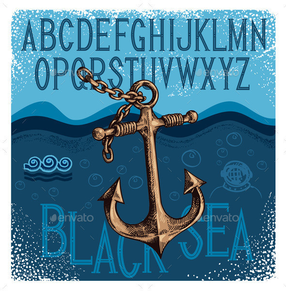 Vector draw illustration anchor black sea590