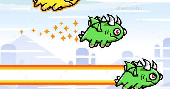 Box flappy cute dragon game character sprite sheet sidescroller game asset flying flappy animation gui mobile games gameart game art 590
