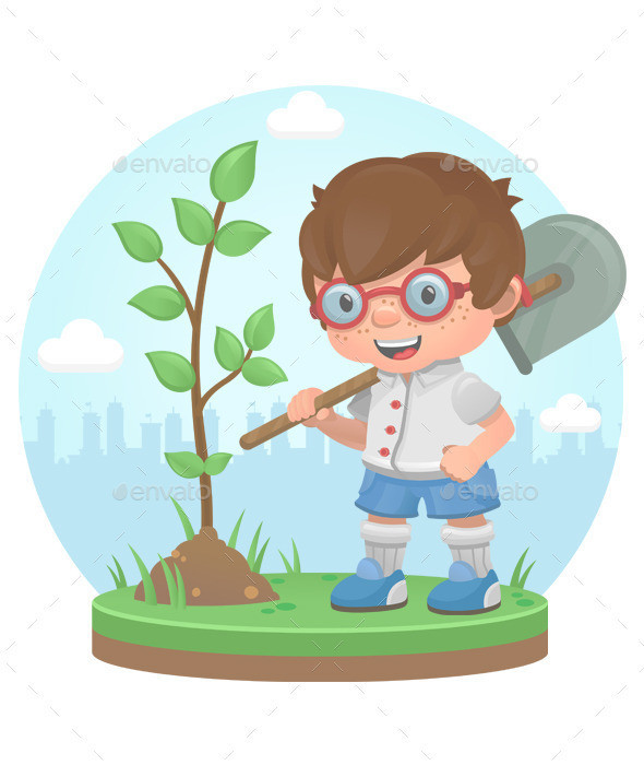 Boy 20plant 20tree 20summer 20character preview