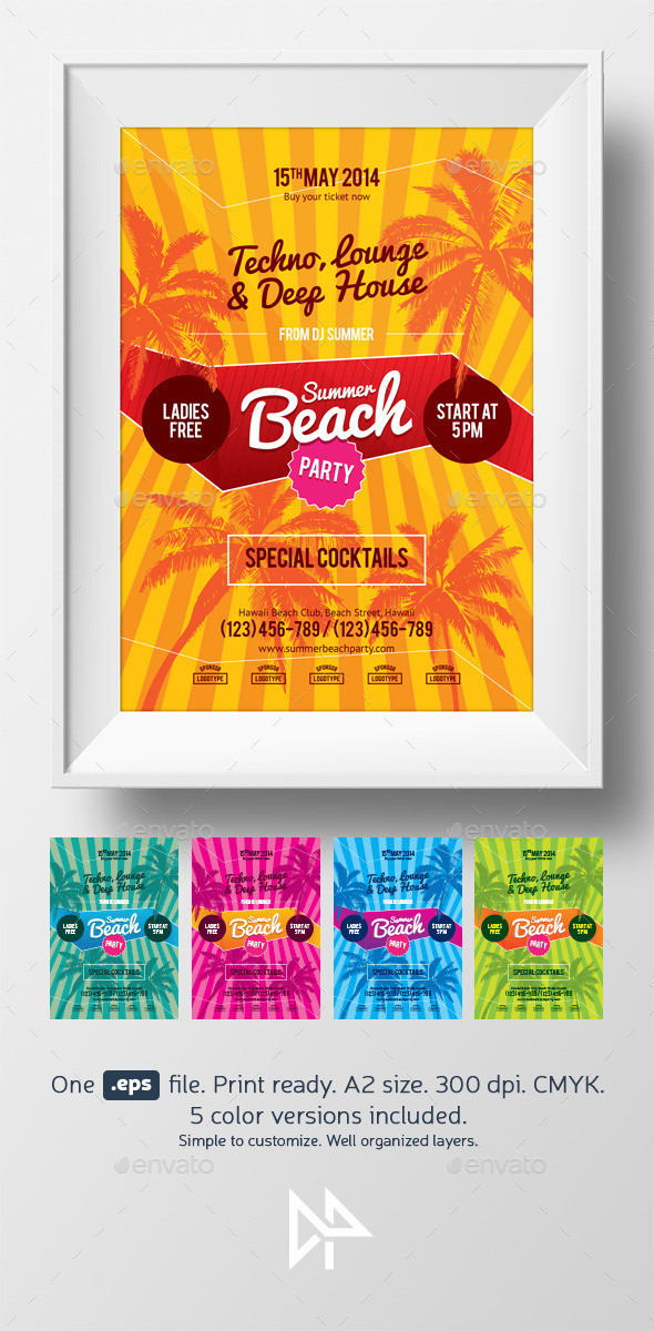 Summer beach party poster a2 preview  envato  590x1200px