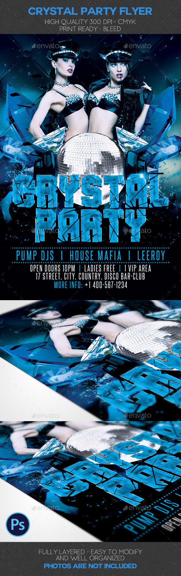 Crystal party flyer template preview