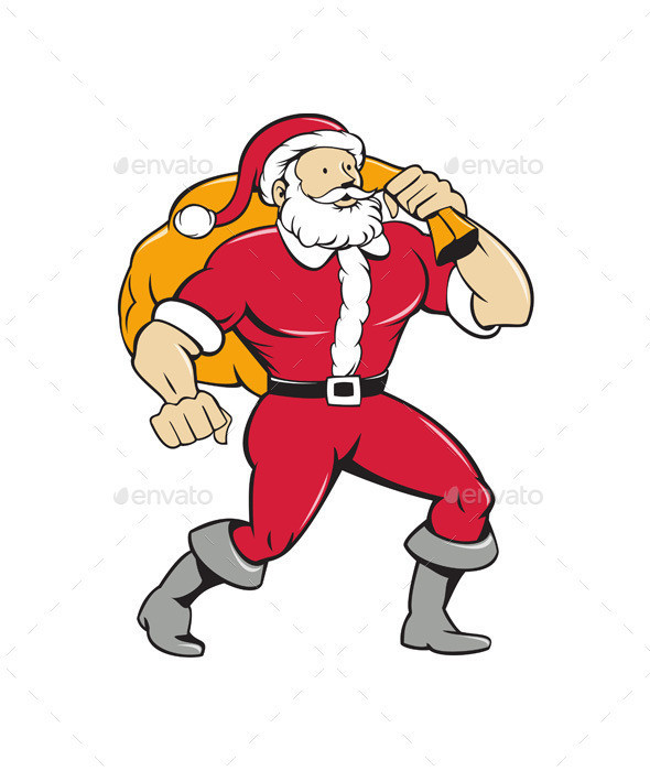 Super santa carry sack muscular pose iso prvw
