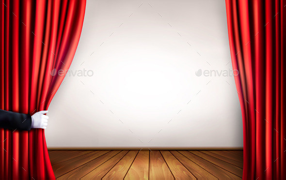 01 background with red curtain with hands and wood floor t