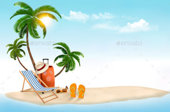 01 travel background with beach chair and palms t
