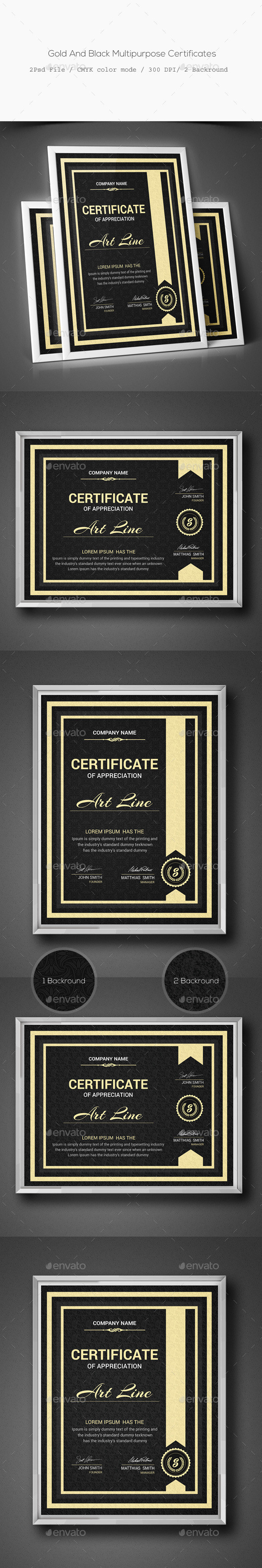 Gold and black multipurpose certificates preview