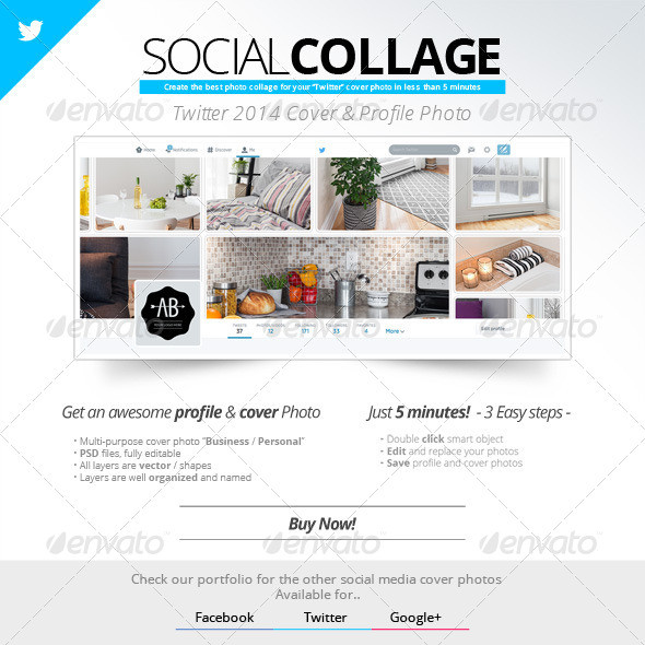 Mockup social collage twitter 2014 cover profile photo