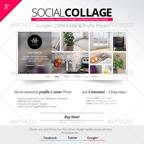 Mockup social collage google plus 2014 cover profile photo