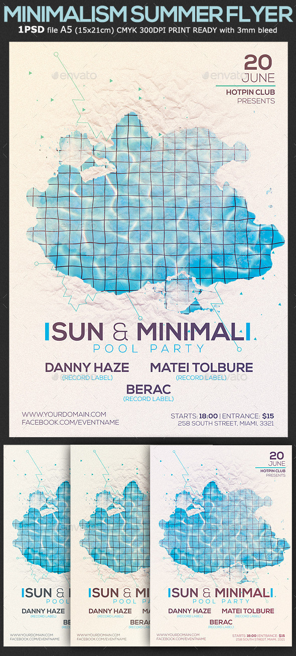 Minimalism pool party flyer template preview