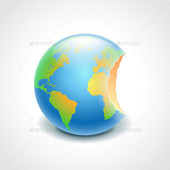 Bitten globe world concept