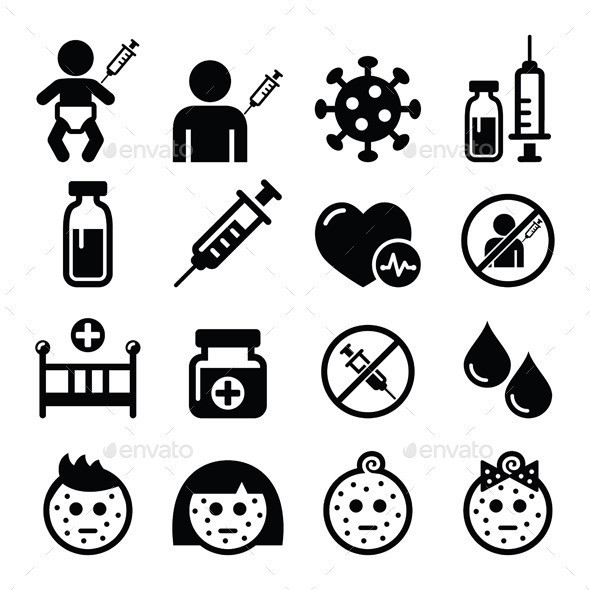 Childhood vaccinations icons set prev