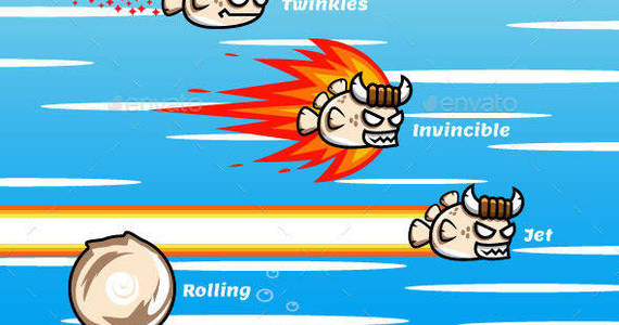 Box buffalo fish game character sprite sheet sidescroller game asset flying flappy animation gui mobile games gameart game art horns fish 590