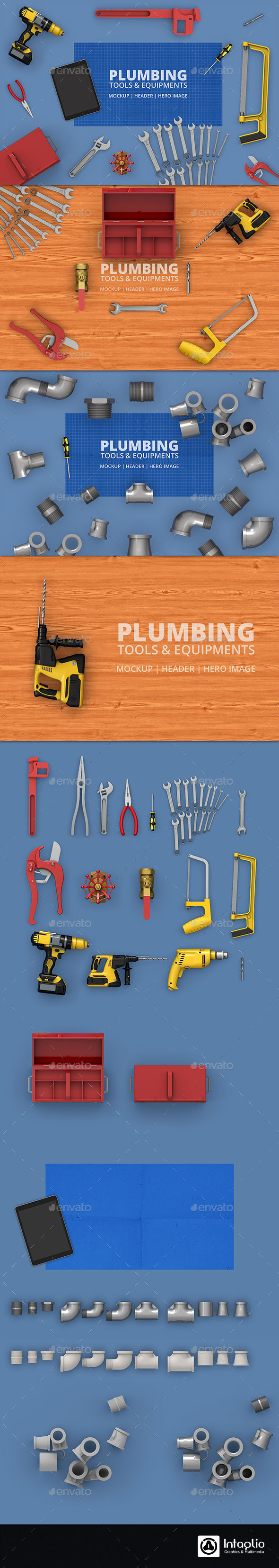 Plumbing tools equipments mockup header hero image preview