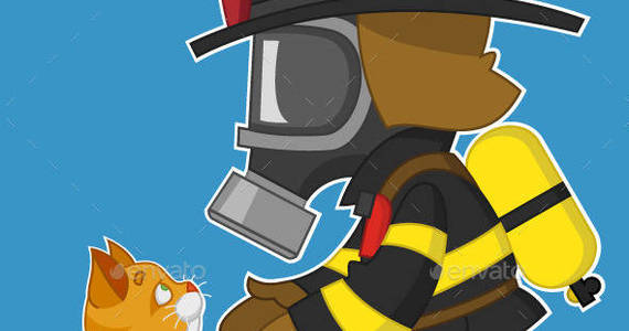 Box firefighter and kitten