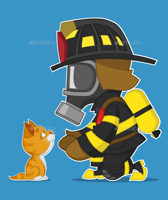 Firefighter and kitten