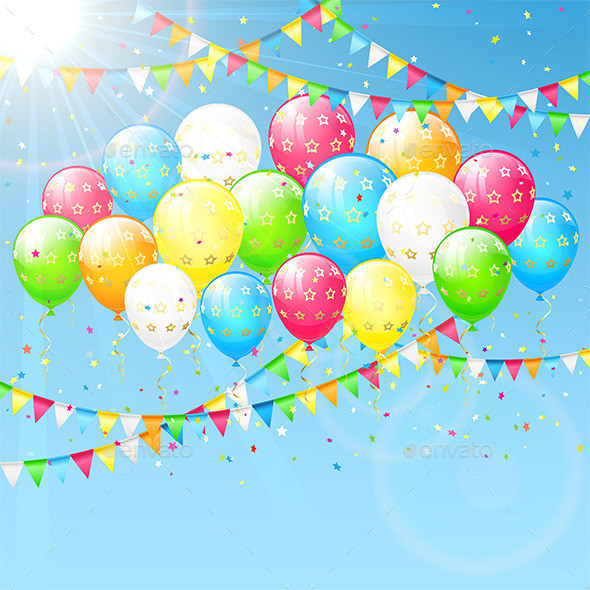 Balloons 20and 20pennants 20on 20sky 20background 201