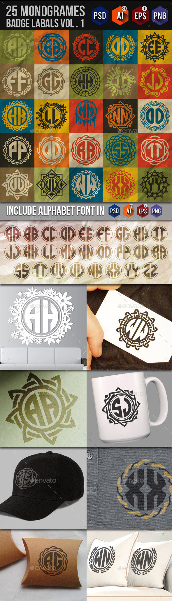 25 monogrames badge labals with alphabet v1 590