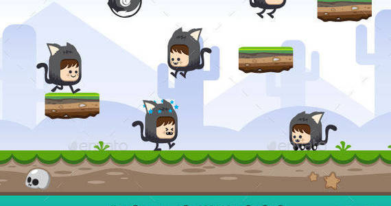 Box running and jumping cat mascot boy game character sprite sheet sidescroller game asset mobile games gameart game art 590