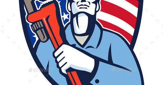 Box plumber hold wrench on chest usa flag crest prvw
